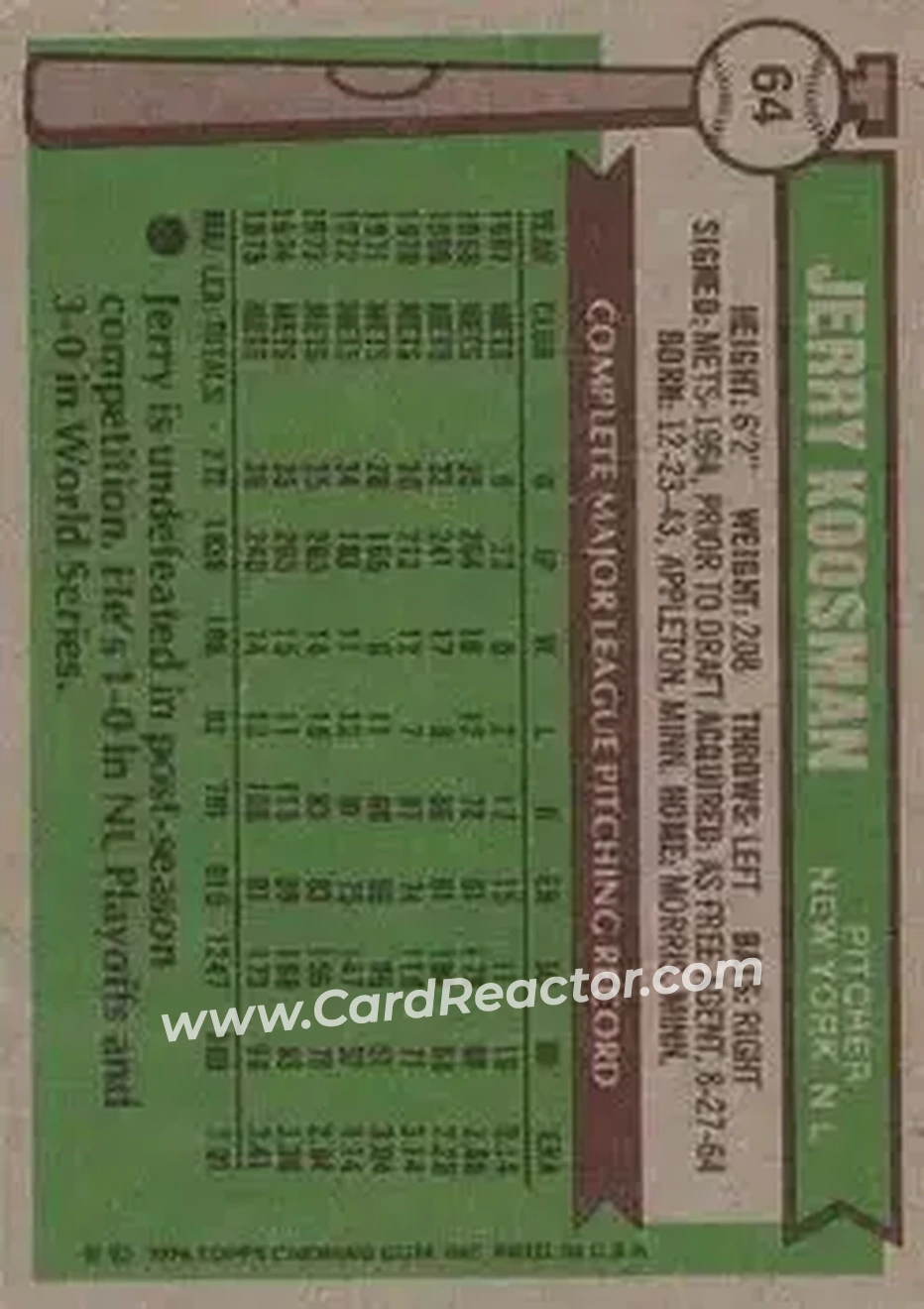 Back of Jerry Koosman