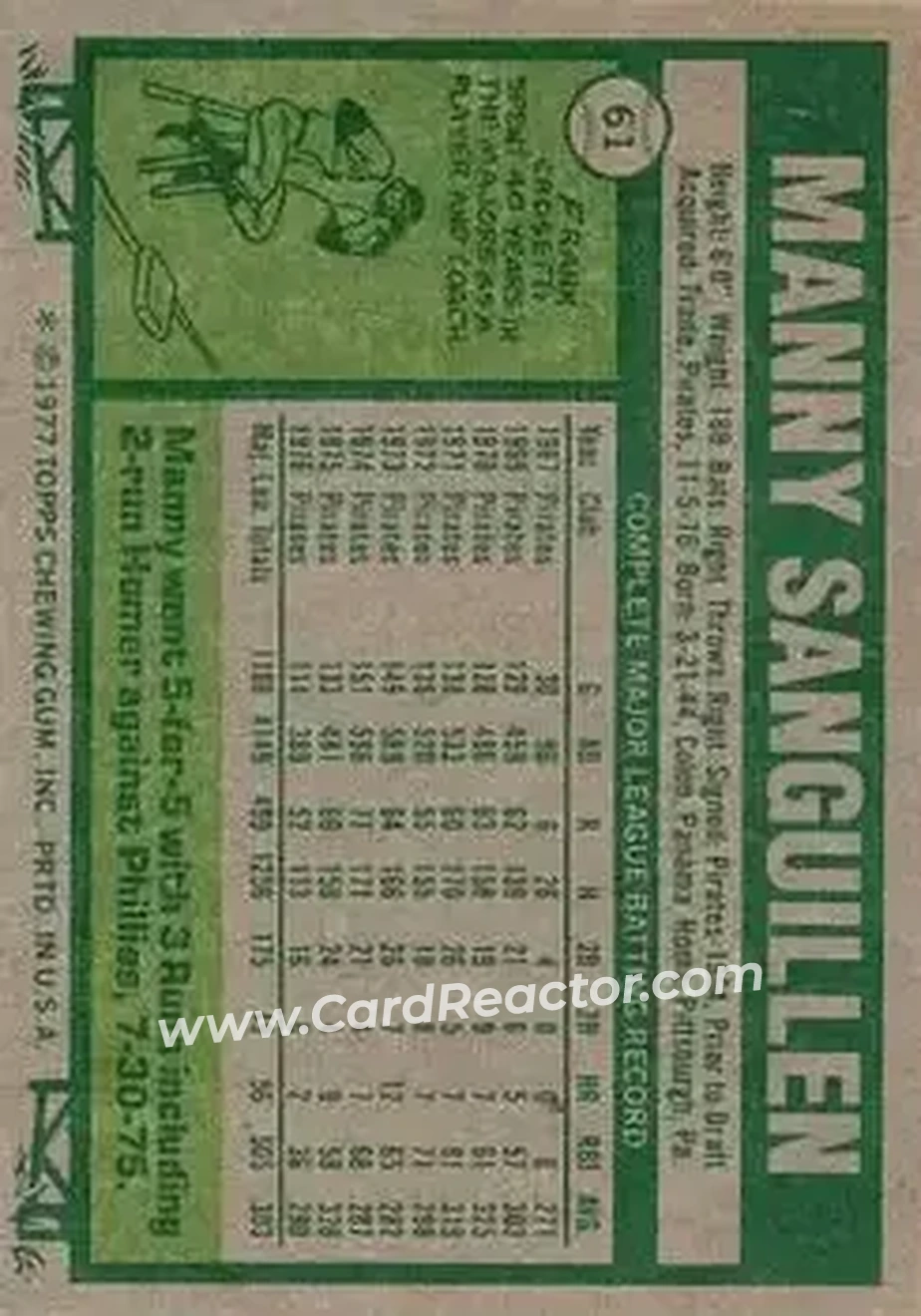 Back of Manny Sanguillen