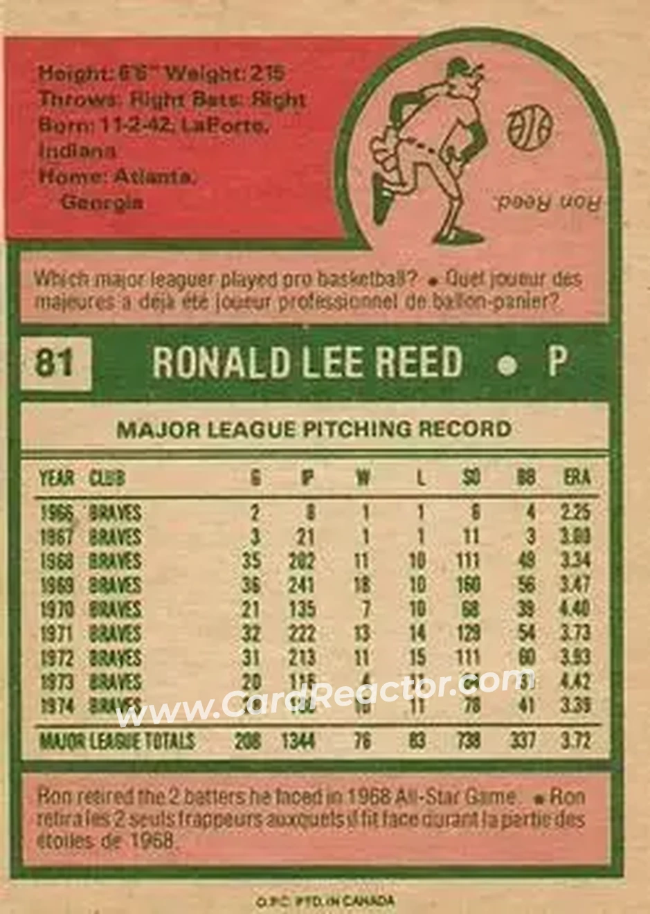Back of Ron Reed