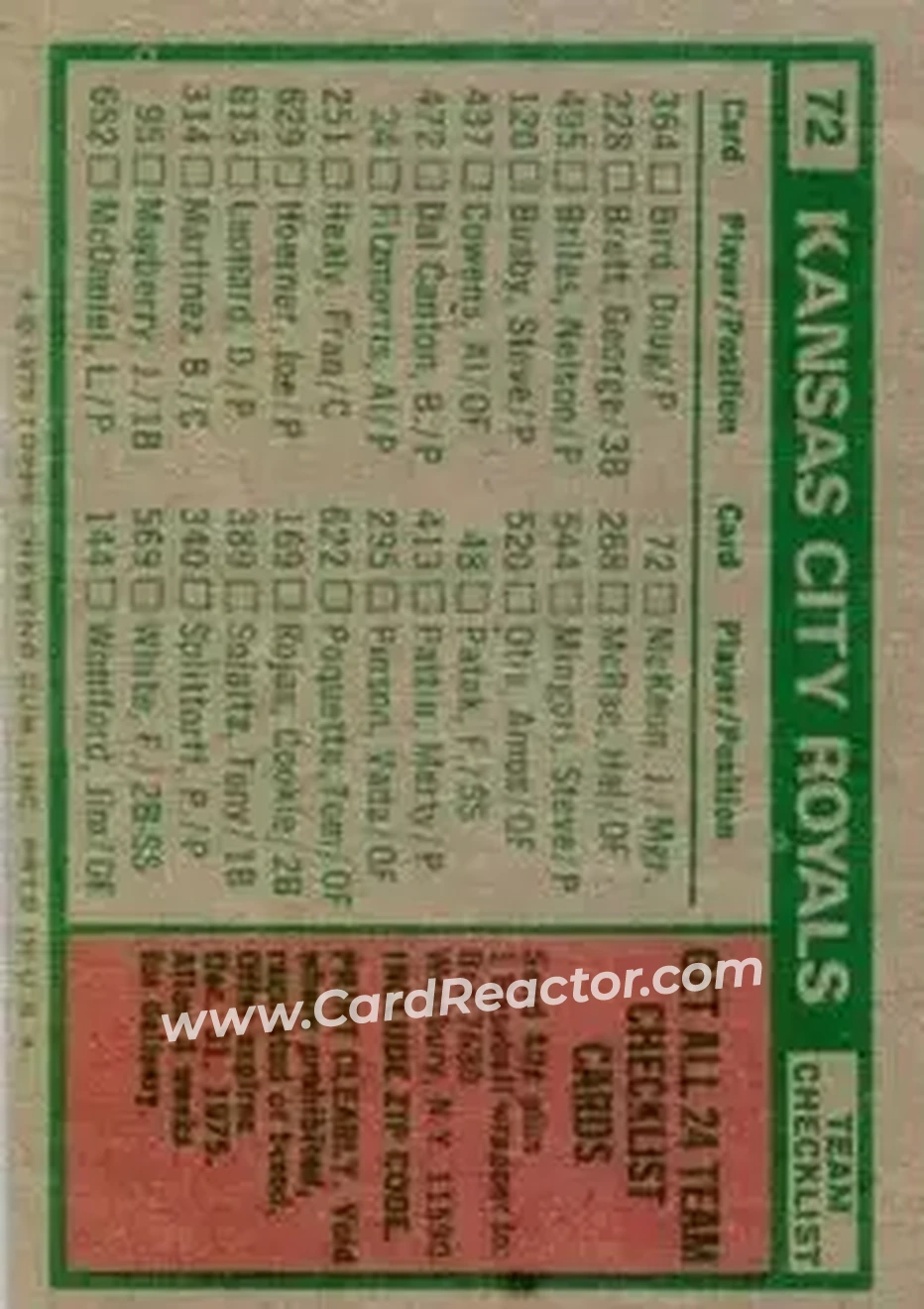 Back of Card #72
