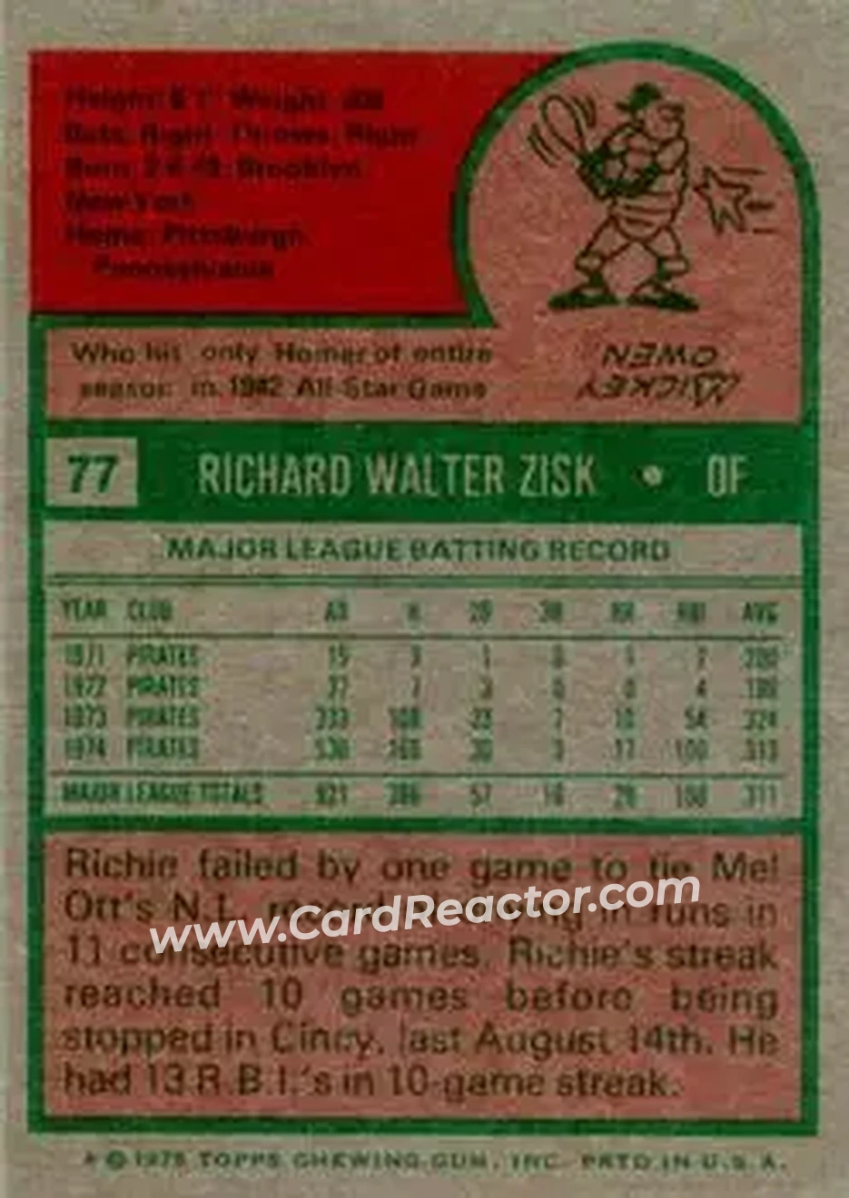Back of Richie Zisk