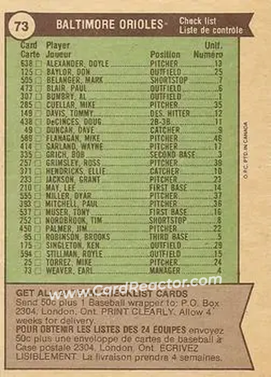 Back of Card #73