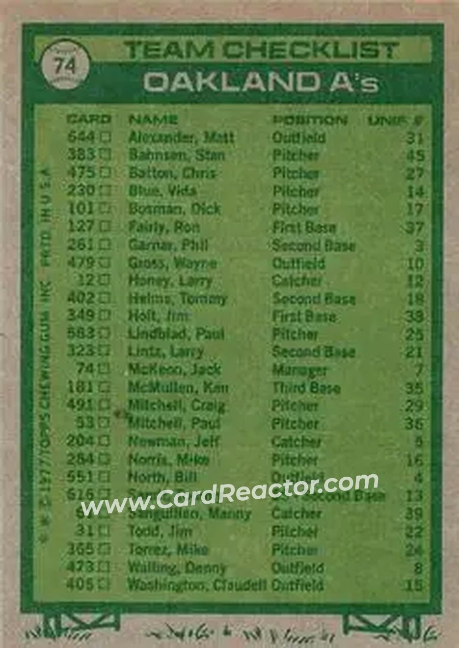 Back of Card #74