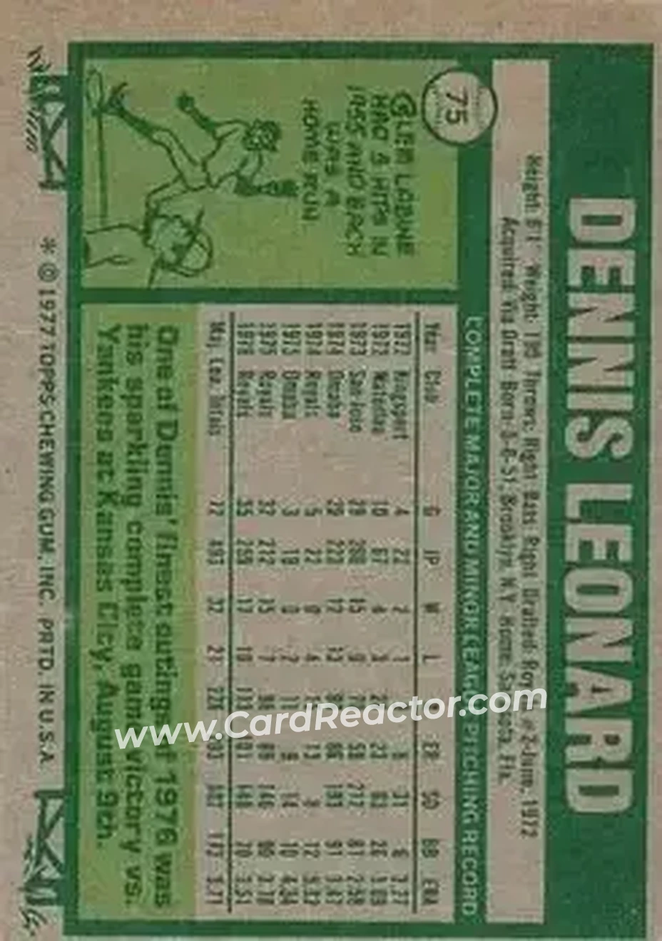 Back of Dennis Leonard