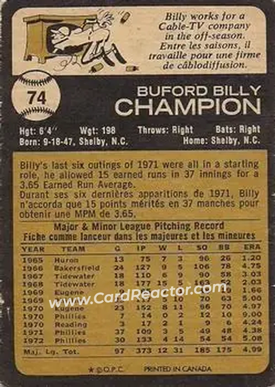 Back of Billy Champion