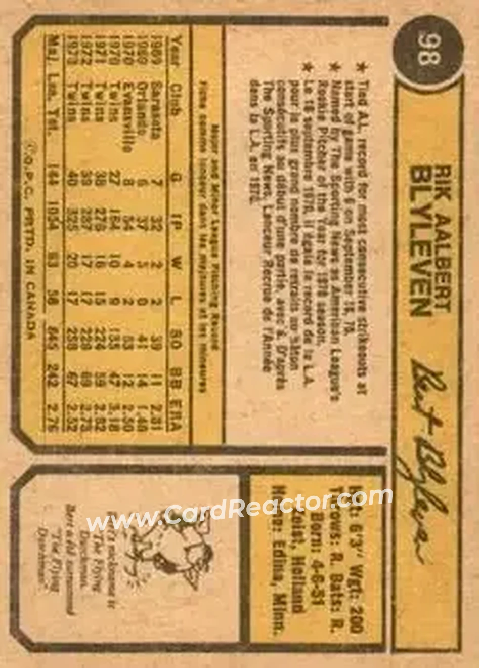 Back of Bert Blyleven