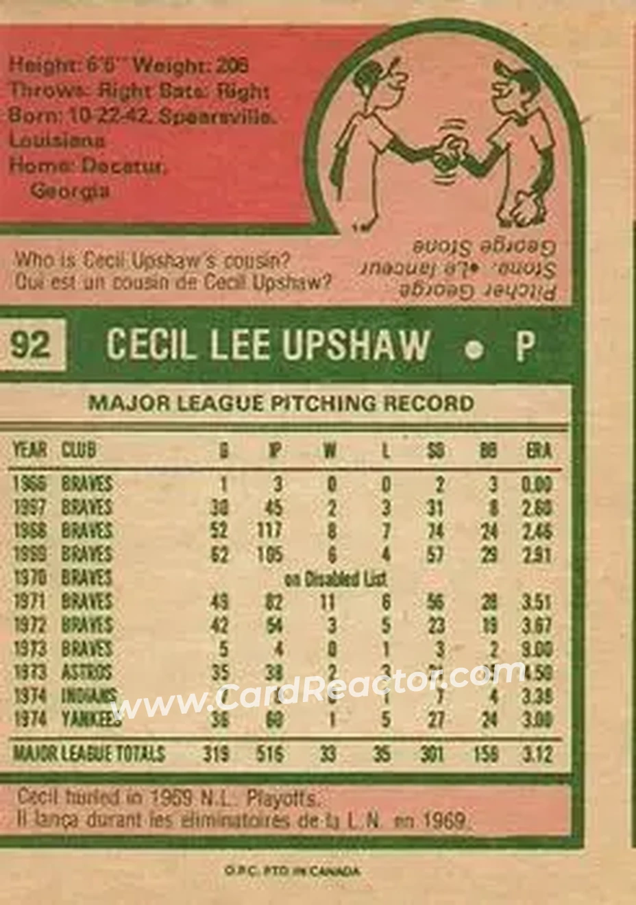 Back of Cecil Upshaw