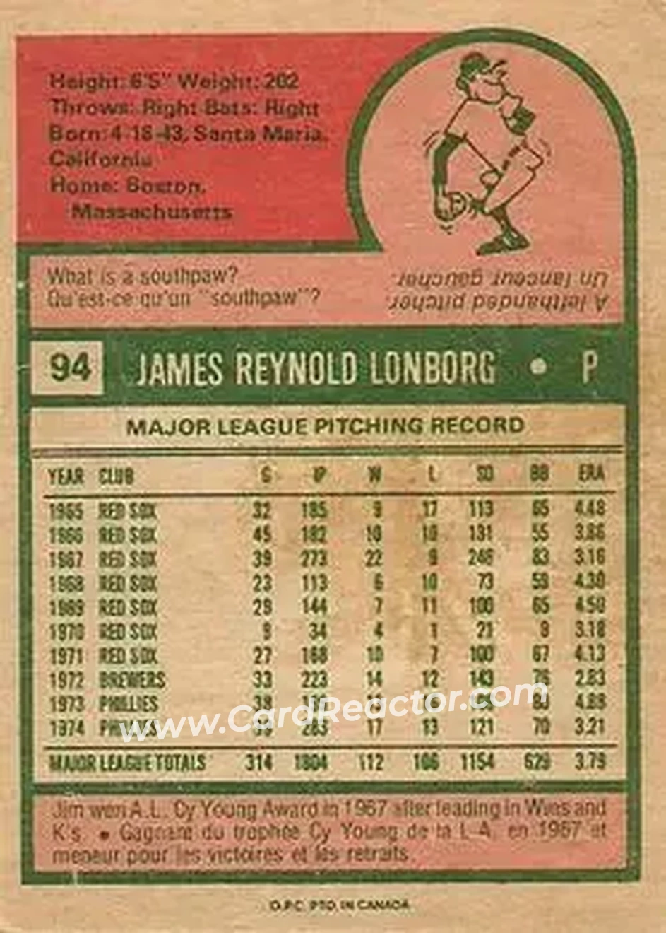 Back of Jim Lonborg
