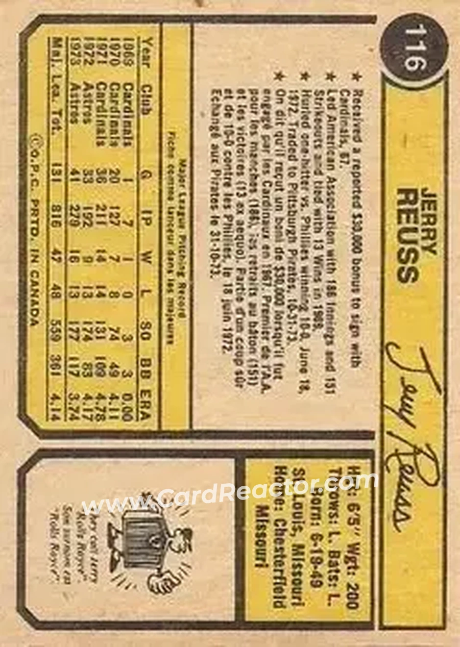 Back of Jerry Reuss