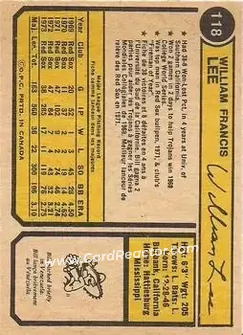 Back of Bill Lee
