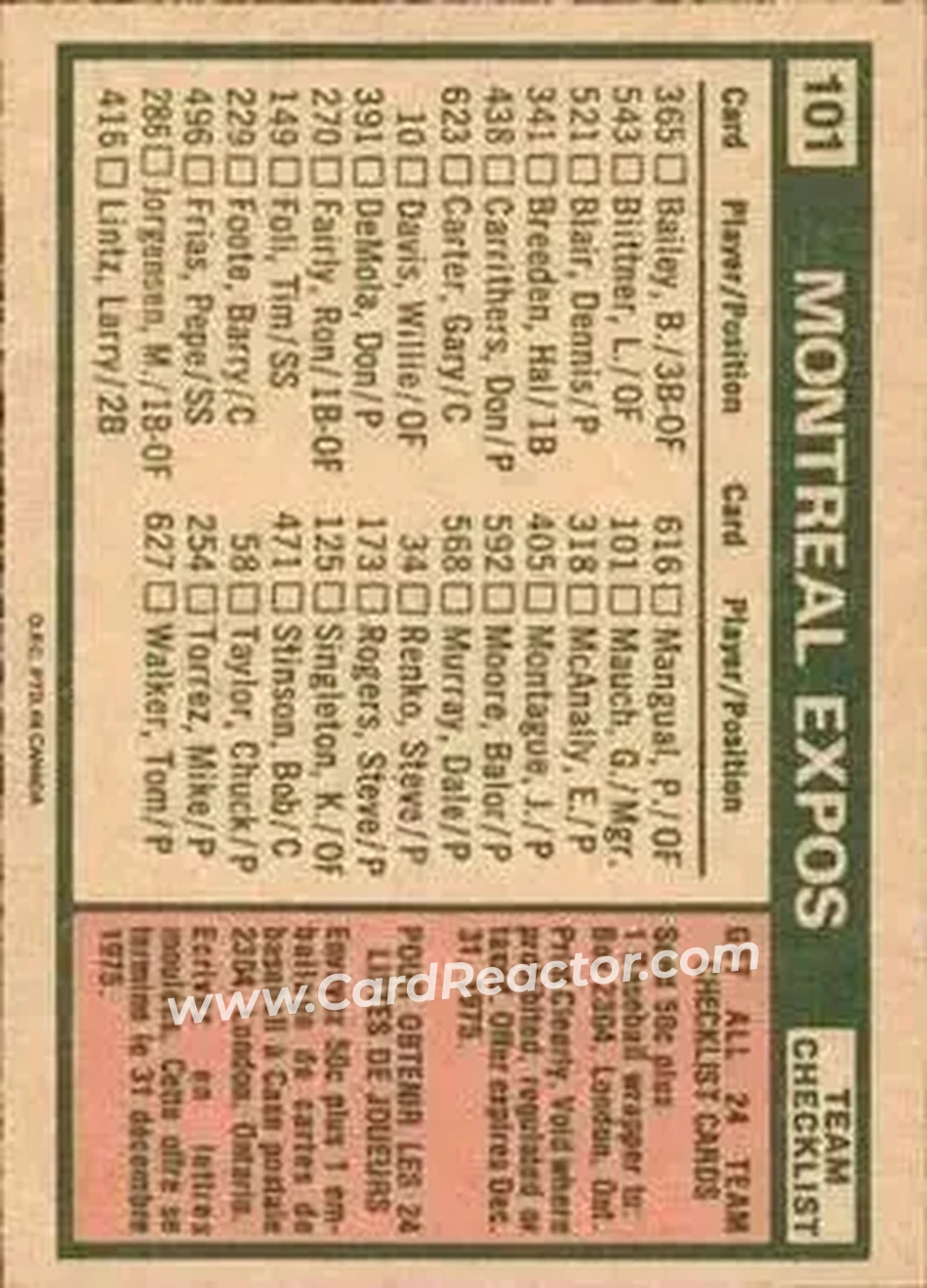 Back of Card #101
