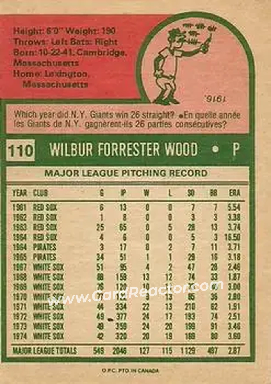 Back of Wilbur Wood