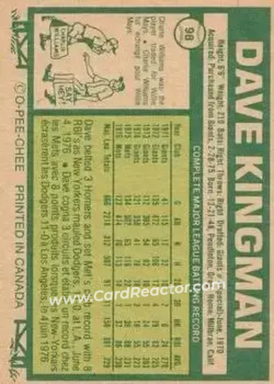 Back of Dave Kingman