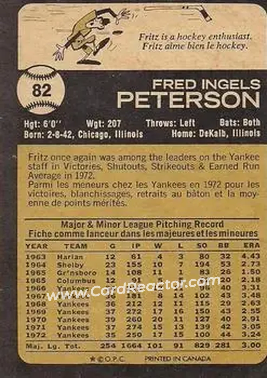 Back of Fritz Peterson