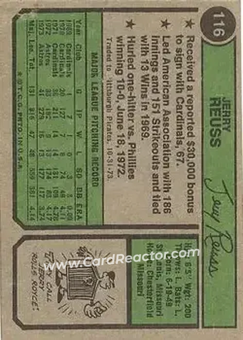 Back of Jerry Reuss