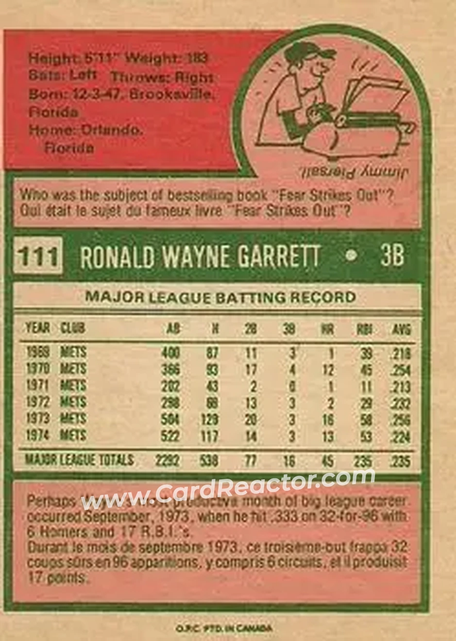 Back of Wayne Garrett