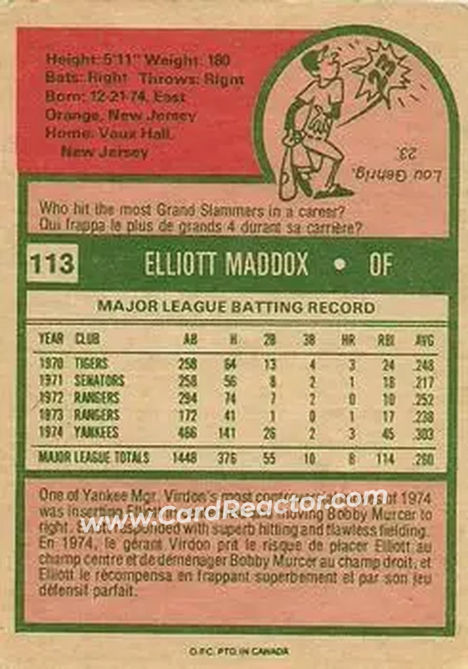 Back of Elliott Maddox