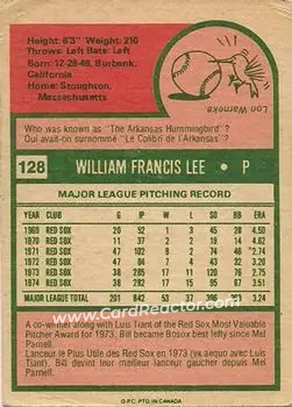Back of Bill Lee
