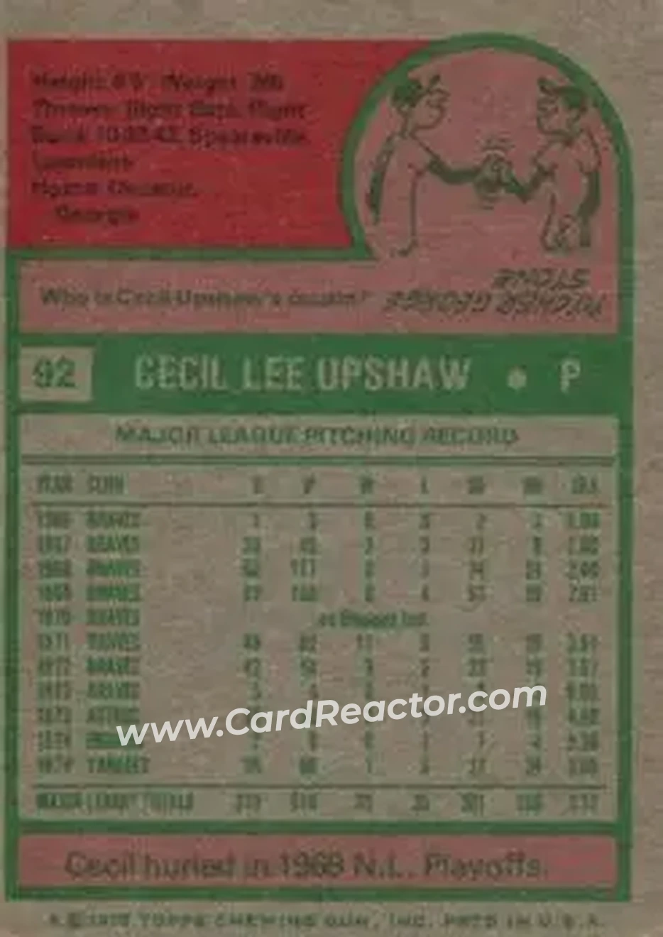 Back of Cecil Upshaw