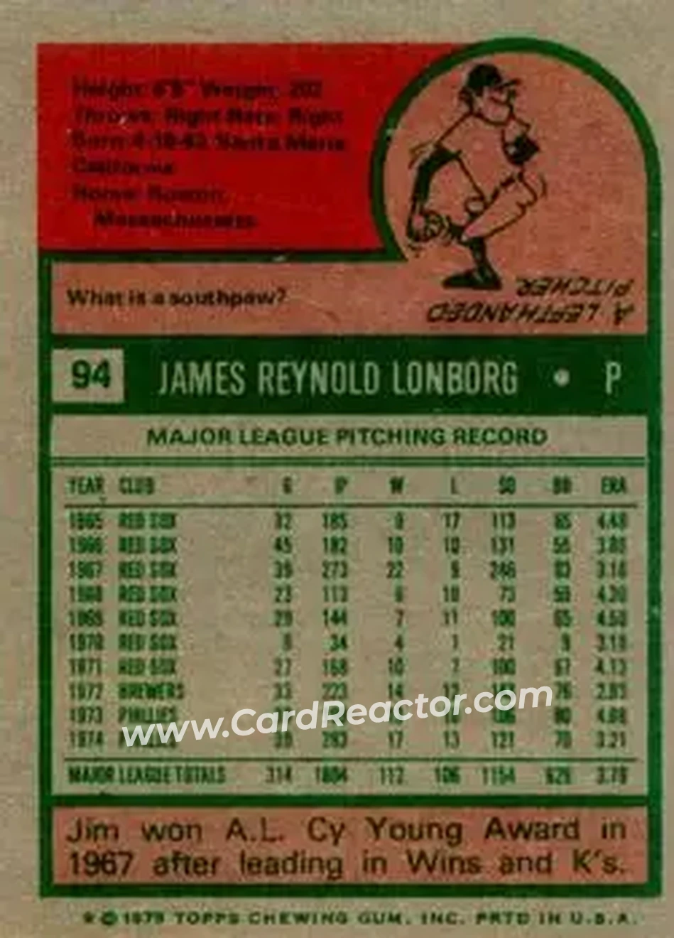 Back of Jim Lonborg
