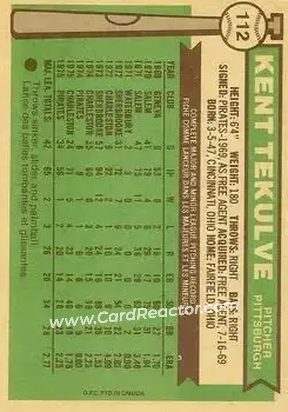 Back of Kent Tekulve