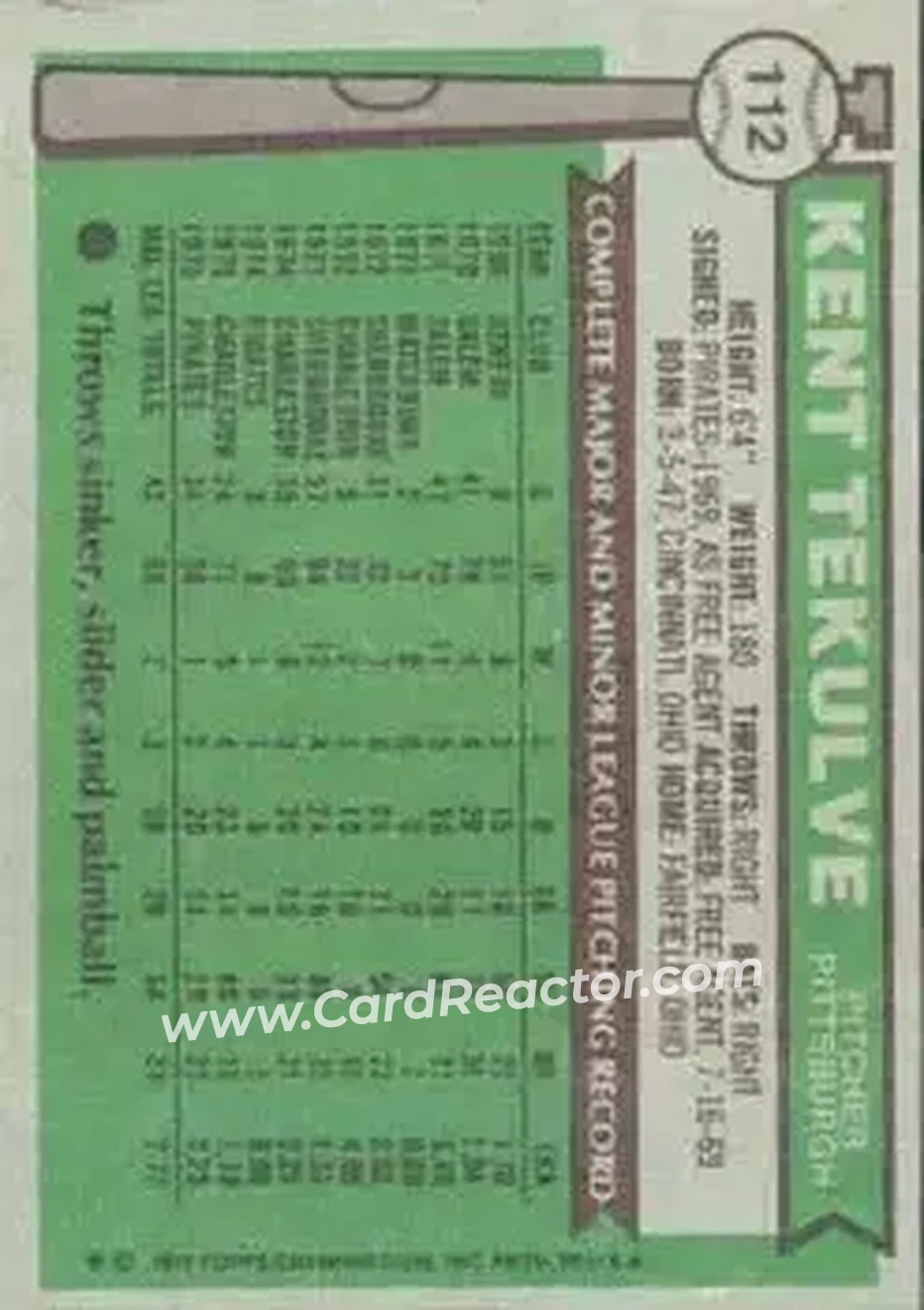 Back of Kent Tekulve