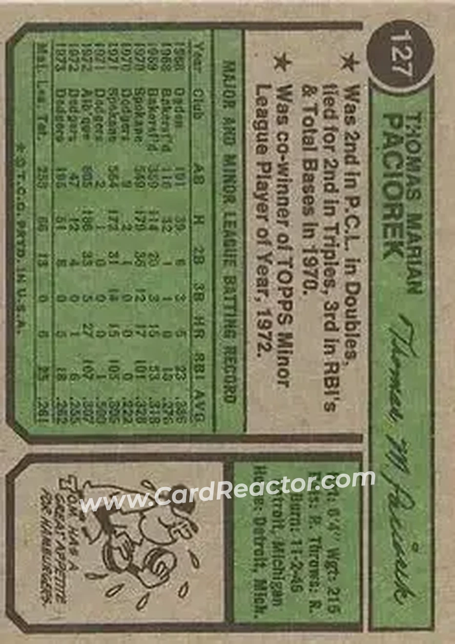 Back of Tom Paciorek