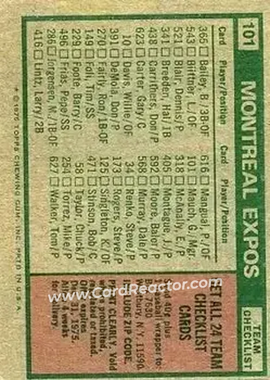 Back of Card #101