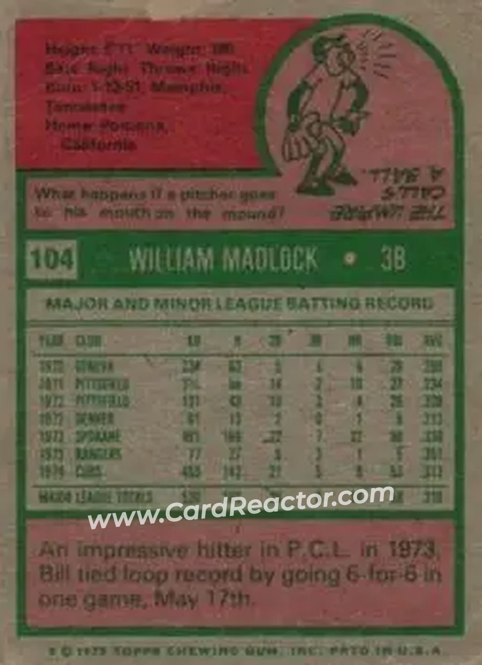 Back of Bill Madlock