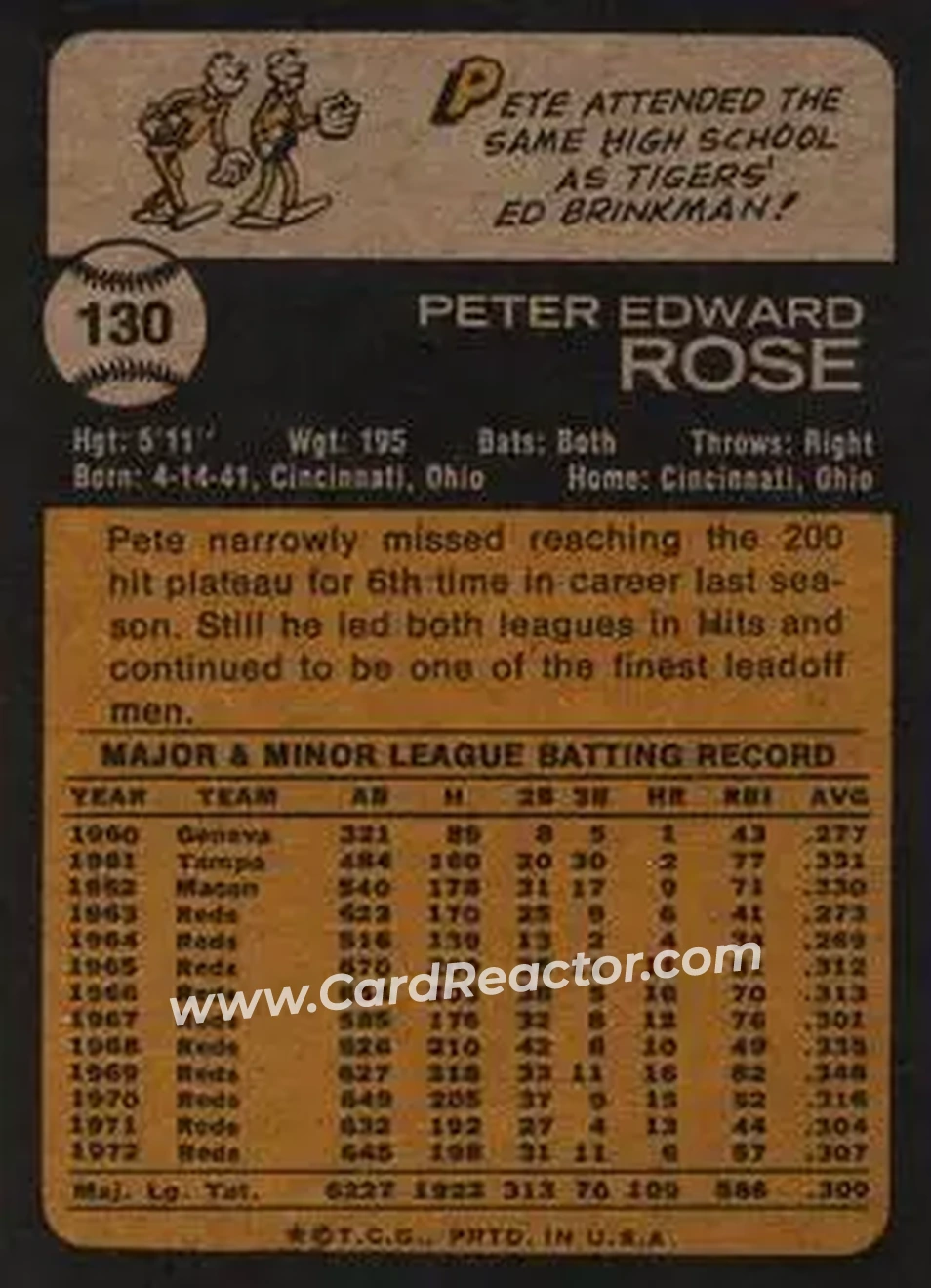 Back of Pete Rose