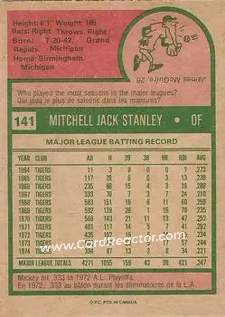 Back of Mickey Stanley