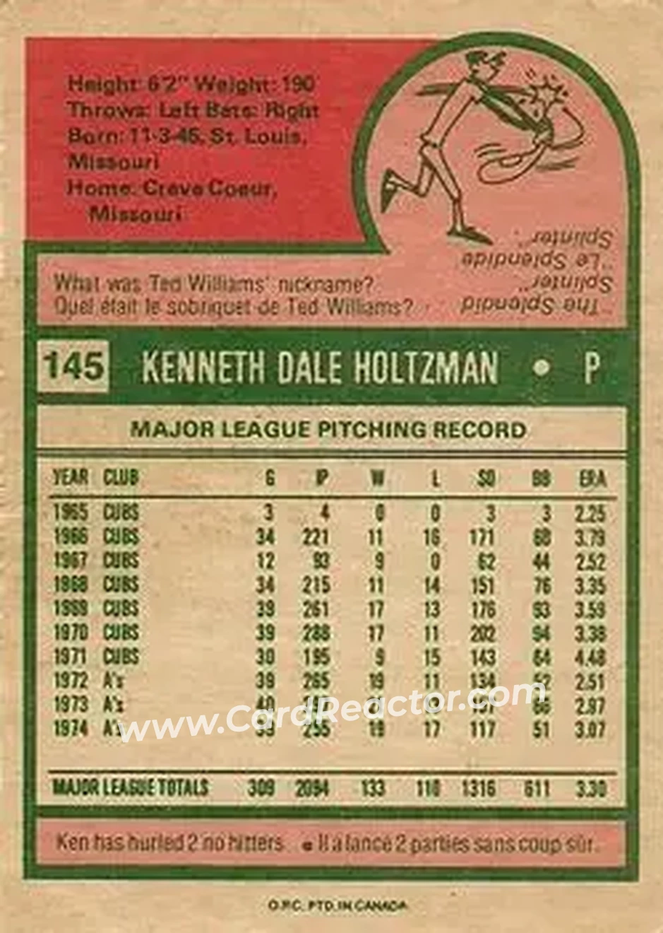 Back of Ken Holtzman