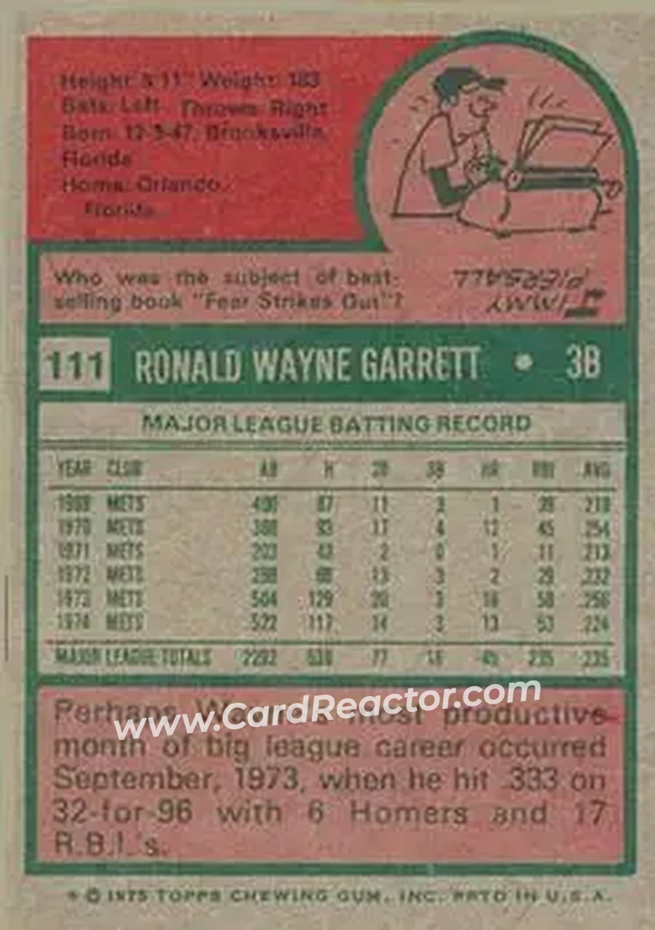 Back of Wayne Garrett