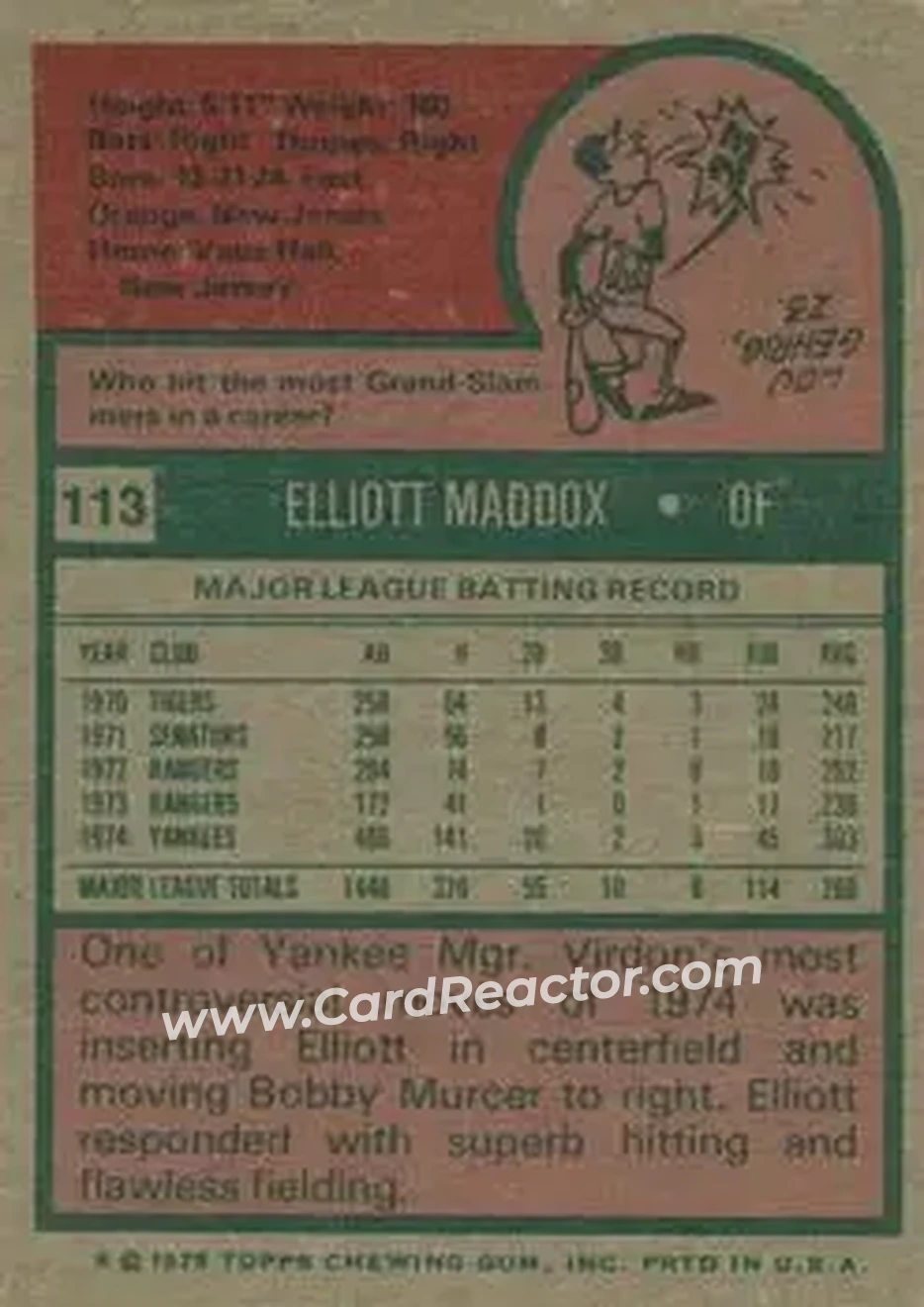 Back of Elliott Maddox