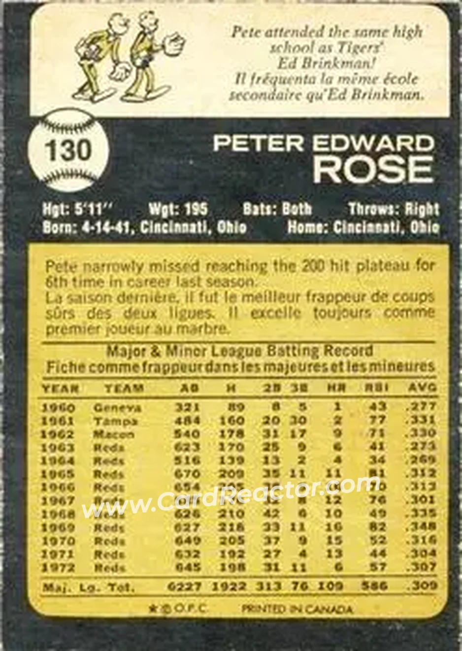 Back of Pete Rose