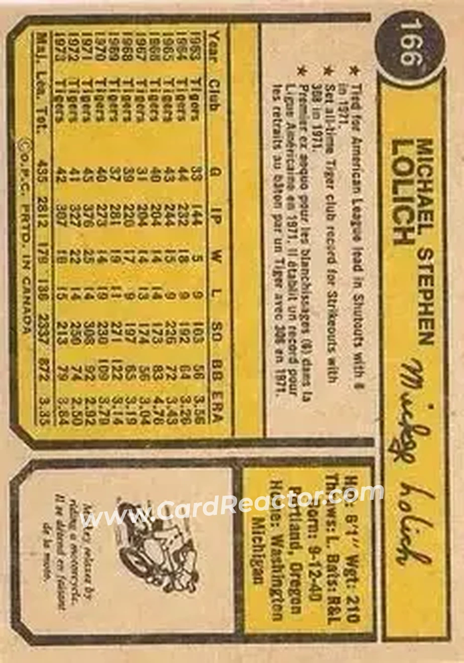 Back of Mickey Lolich