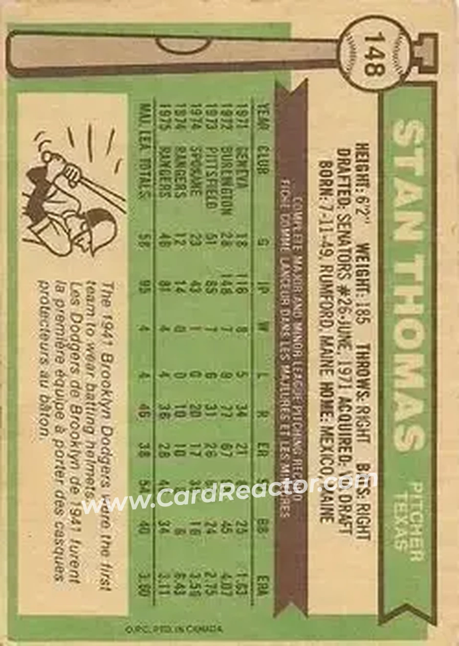Back of Stan Thomas