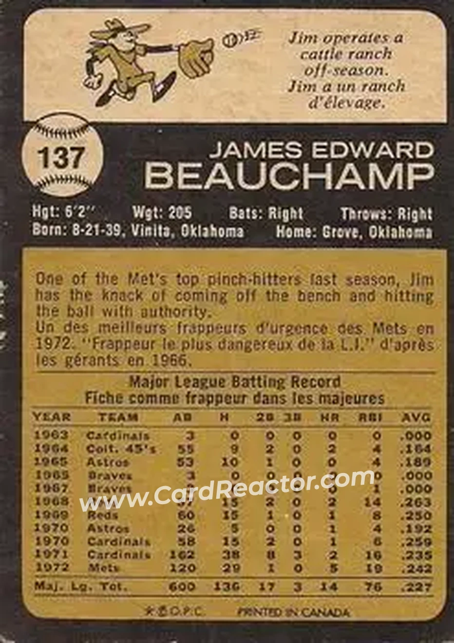 Back of Jim Beauchamp