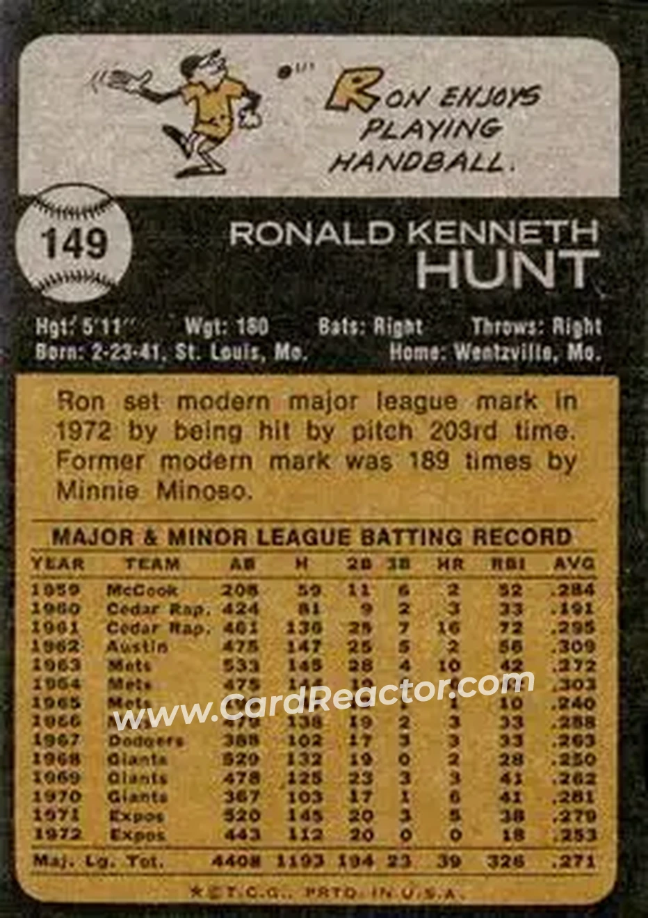 Back of Ron Hunt
