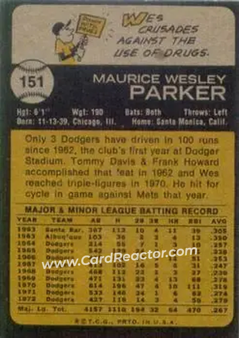 Back of Wes Parker