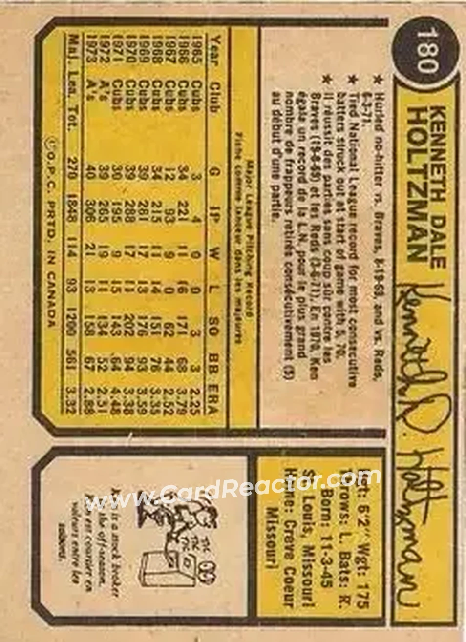 Back of Ken Holtzman