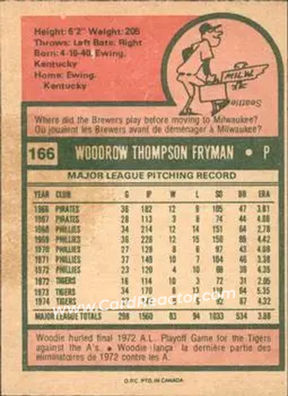 Back of Woody Fryman