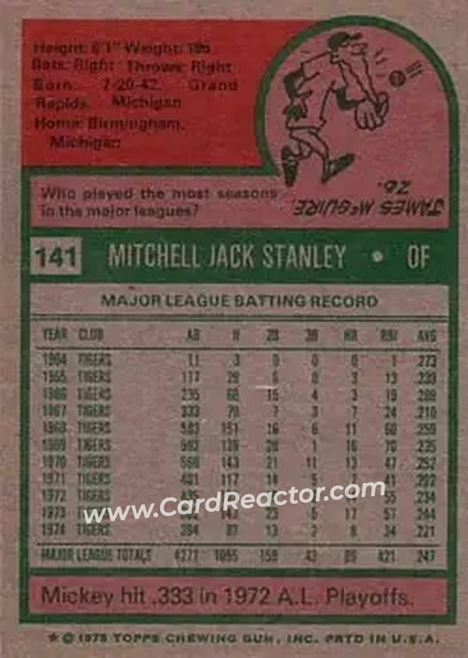 Back of Mickey Stanley