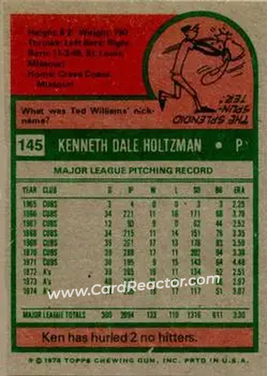 Back of Ken Holtzman