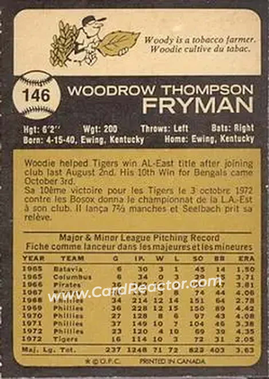 Back of Woody Fryman