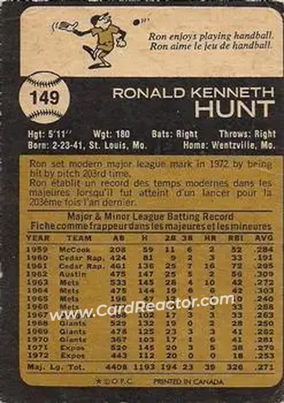 Back of Ron Hunt