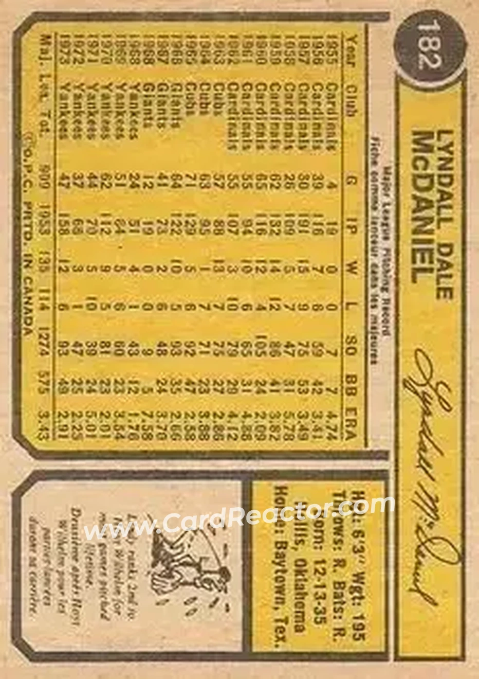 Back of Lindy McDaniel