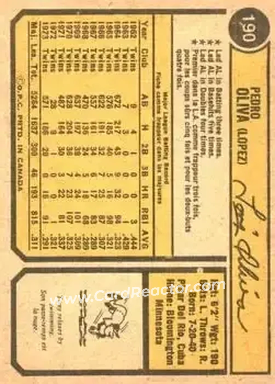 Back of Tony Oliva