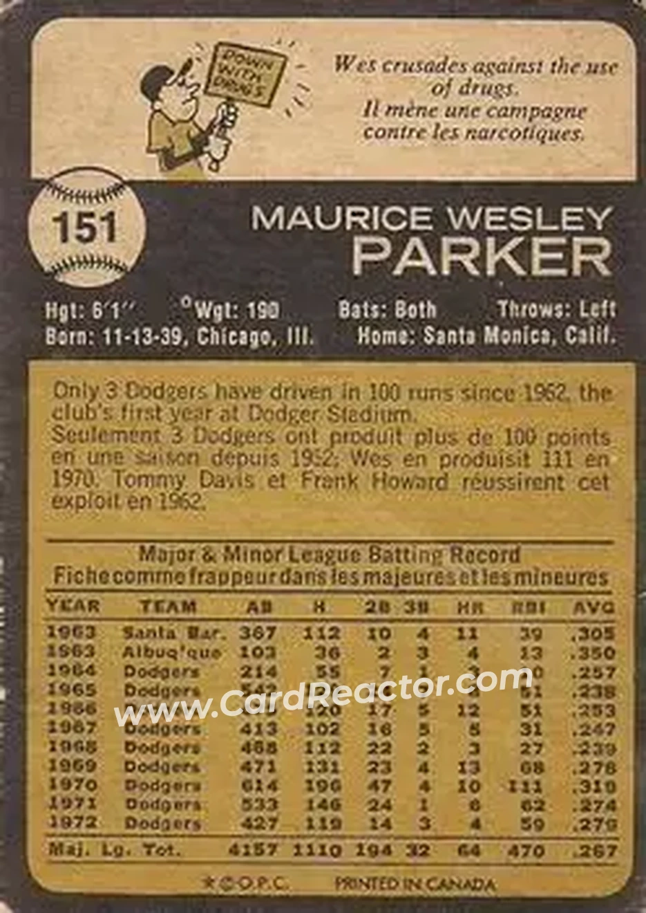 Back of Wes Parker
