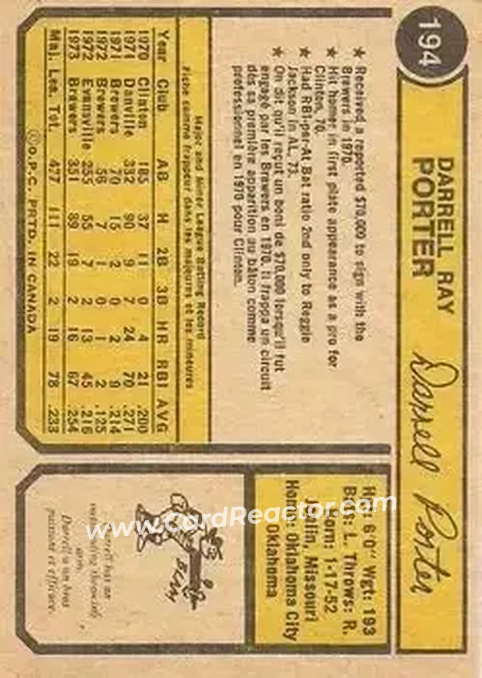 Back of Darrell Porter